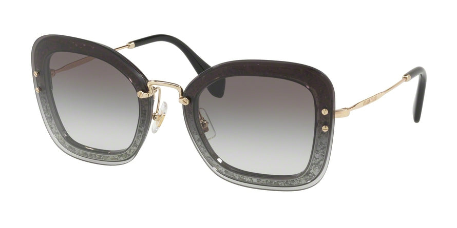 Miu Miu CORE COLLECTION MU02TS Rectangle Sunglasses  UES0A7-TRANSPARENT GREY/GLITTER 65-16-140 - Color Map grey