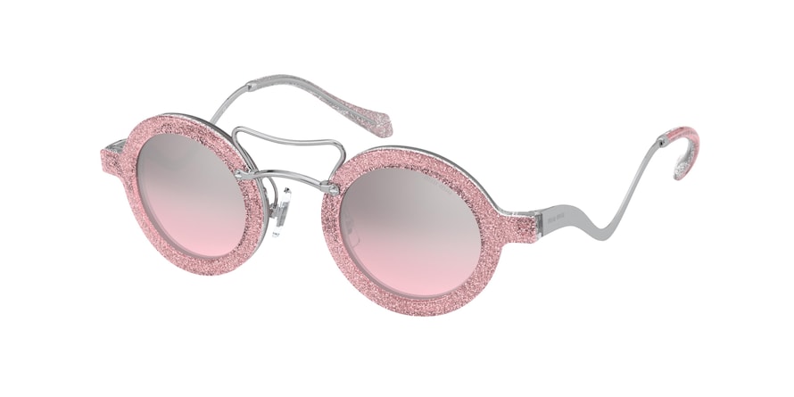Miu Miu MU02VS Round Sunglasses  1467L1-GLITTER PINK 39-26-145 - Color Map pink