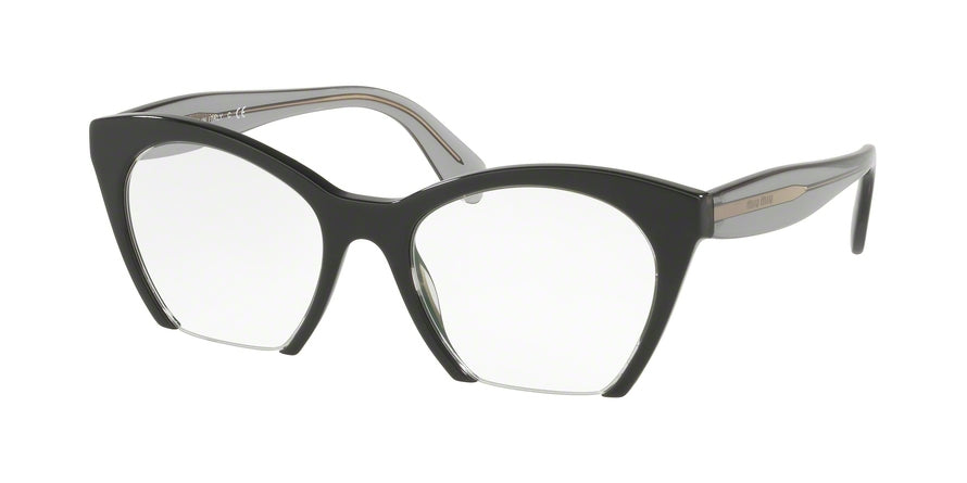 Miu Miu CORE COLLECTION MU03QVA Irregular Eyeglasses  H5X1O1-BLACK/TRANSAPRENT 51-19-140 - Color Map black