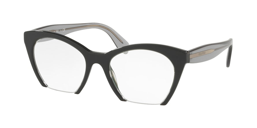 Miu Miu CORE COLLECTION MU03QV Irregular Eyeglasses  H5X1O1-BLACK/TRANSAPRENT 51-19-140 - Color Map black