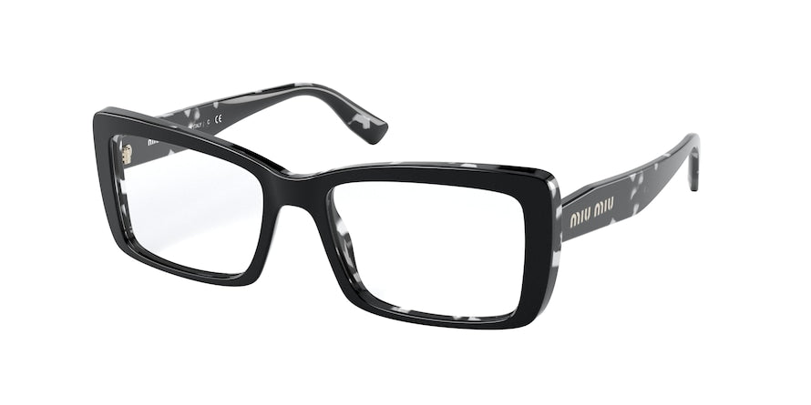 Miu Miu CORE COLLECTION MU03SV Rectangle Eyeglasses  06E1O1-HAVANA BLACK WHITE TOP BLACK 52-17-140 - Color Map black