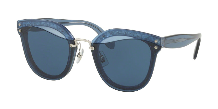 Miu Miu CORE COLLECTION MU03TS Irregular Sunglasses  SRM1V1-TRANSPARENT BLUE/GLITTER 65-17-140 - Color Map blue