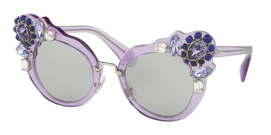 Miu Miu MU04SS Irregular Sunglasses  U695J0-TRANSPARENT LILAC 52-24-145 - Color Map violet