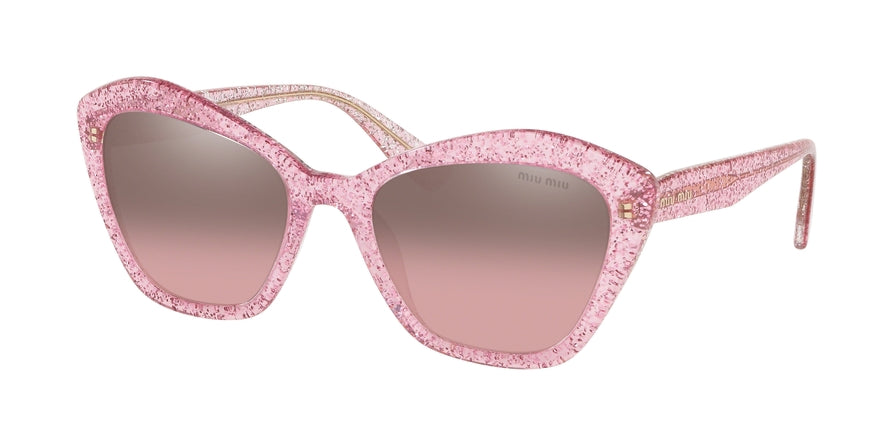 Miu Miu CORE COLLECTION MU05US Irregular Sunglasses  1467L1-GLITTER PINK 55-20-140 - Color Map pink