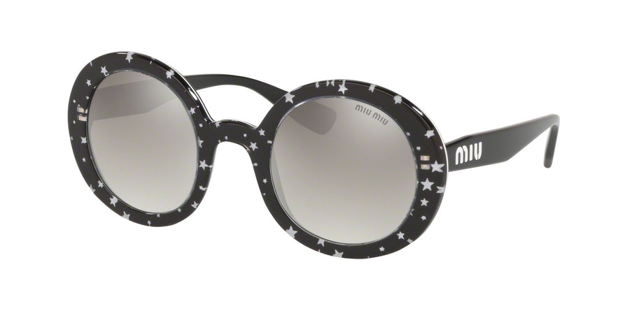 Miu Miu CORE COLLECTION MU06US Round Sunglasses  1380A7-BLACK/WHITE STARS 48-25-140 - Color Map black