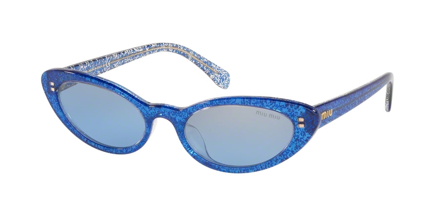 Miu Miu MU09USA Cat Eye Sunglasses  1452B2-GLITTER BLUE 53-19-140 - Color Map blue