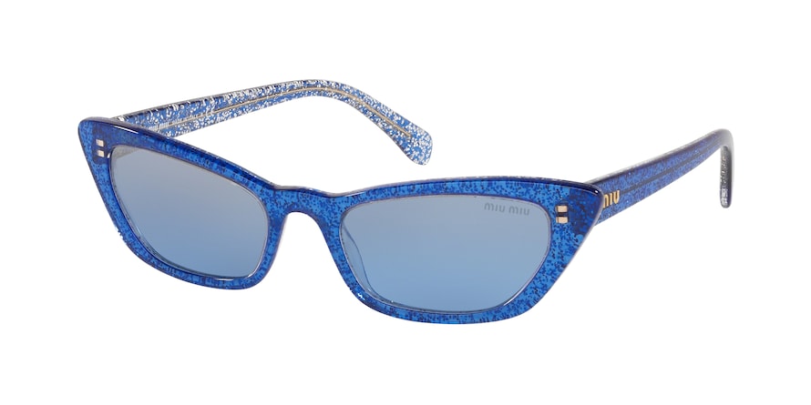 Miu Miu CORE COLLECTION MU10US Cat Eye Sunglasses  1452B2-GLITTER BLUE 53-19-140 - Color Map blue