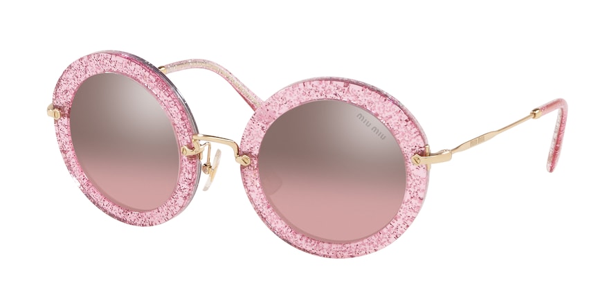 Miu Miu SPECIAL PROJECT MU13NS Round Sunglasses  1467L1-GLITTER PINK 49-26-140 - Color Map pink
