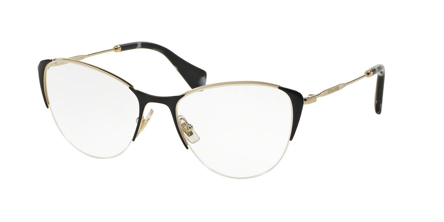 Miu Miu NOIR MU50OV Irregular Eyeglasses  1AB1O1-PALE GOLD/BLACK 53-18-140 - Color Map black