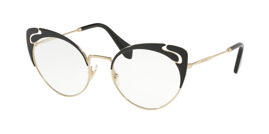 Miu Miu CORE COLLECTION MU50RV Butterfly Eyeglasses  1AB1O1-ORO PALLIDO/NERO 52-19-140 - Color Map multi