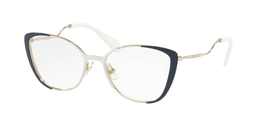 Miu Miu CORE COLLECTION MU51QV Butterfly Eyeglasses  VYE1O1-PALE GOLD/IVORY/BLUE 53-17-145 - Color Map blue