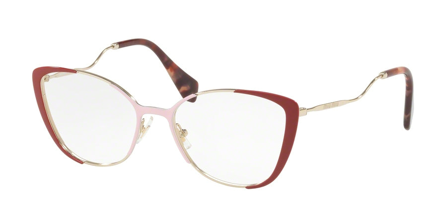 Miu Miu CORE COLLECTION MU51QV Butterfly Eyeglasses  VYG1O1-PALE GOLD/PINK/RED 53-17-145 - Color Map red