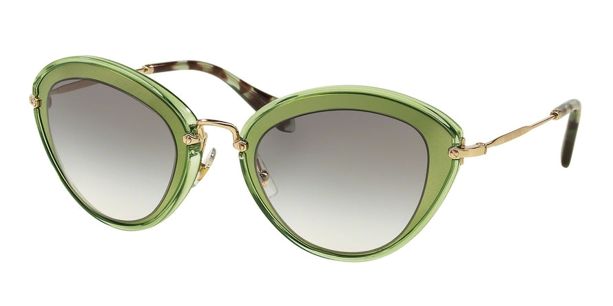 Miu Miu MU51RS Cat Eye Sunglasses  UFC1E0-TRANSPRENT GREEN/MIRROR GREEN 52-26-140 - Color Map green