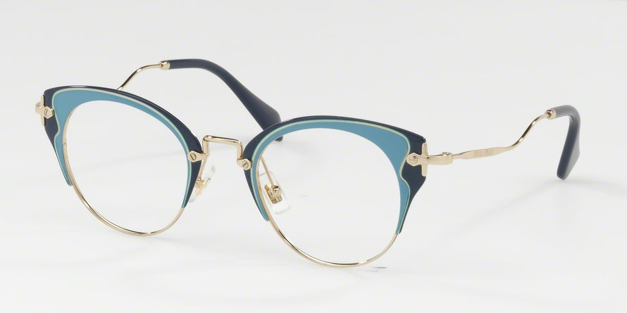Miu Miu MU52PV Cat Eye Eyeglasses  U661O1-PALE GOLD/AZURE/BLUE 48-23-145 - Color Map multi