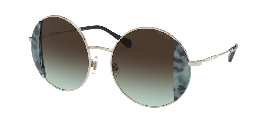Miu Miu MU57VS Round Sunglasses  08D07B-HAVANA LIGHT BLUE/PALE GOLD 49-19-140 - Color Map havana