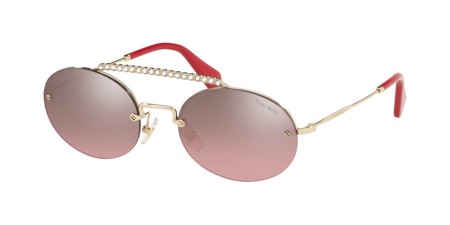 Miu Miu CORE COLLECTION MU60TS Oval Sunglasses  ZVN095-PALE GOLD 54-19-140 - Color Map gold