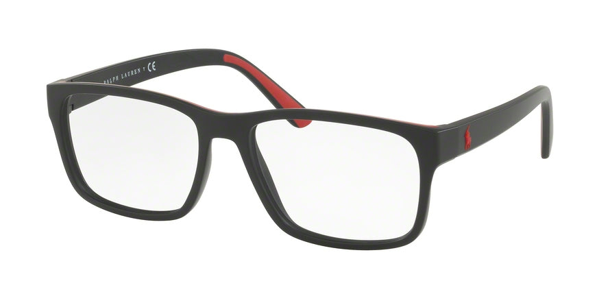 Polo PH2172 Rectangle Eyeglasses  5001-MATTE BLACK RUBBER RED 56-17-145 - Color Map black