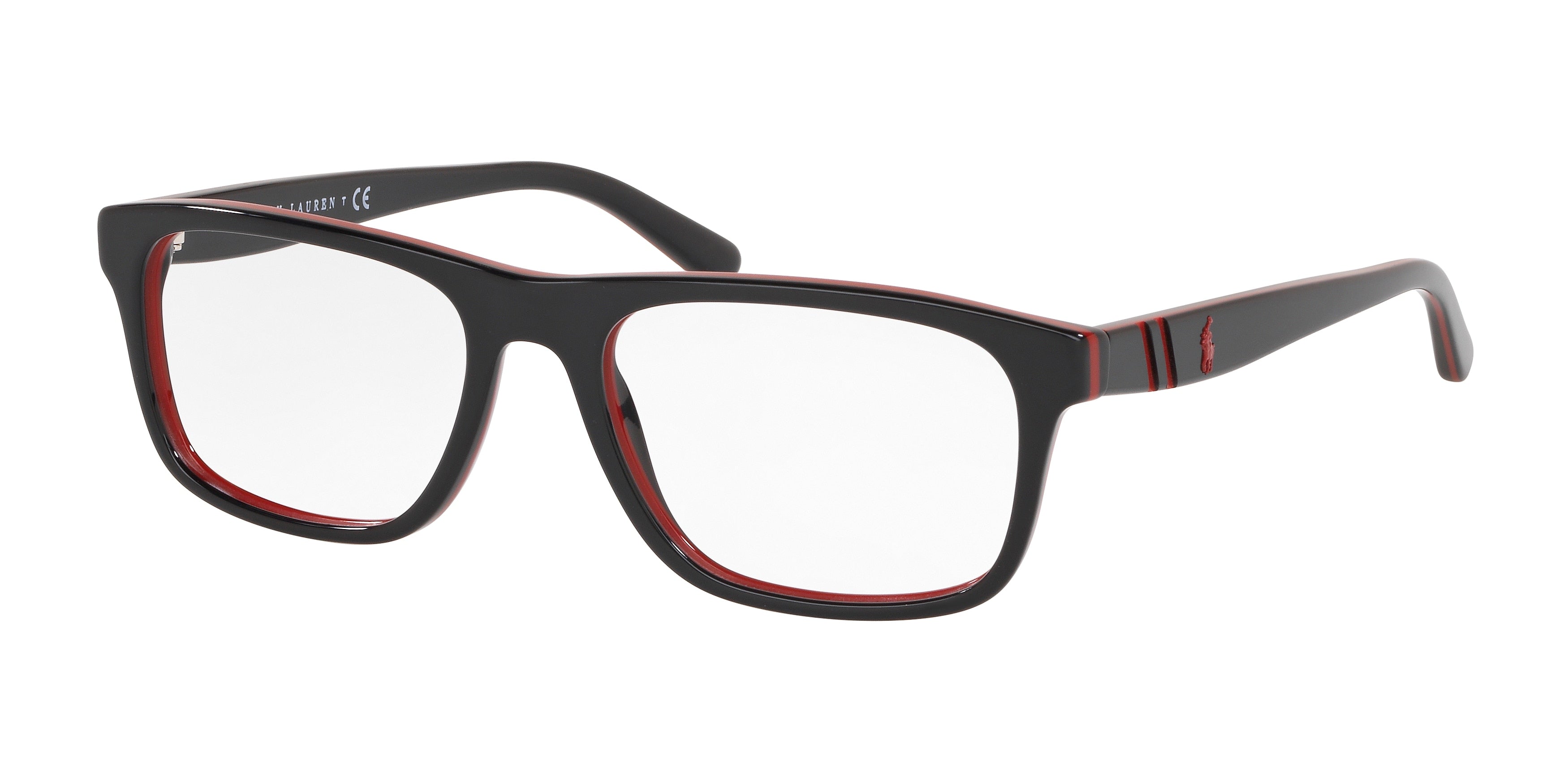 Polo PH2211 Rectangle Eyeglasses  5668-Shiny Black/Red/Black 55-145-18 - Color Map Black