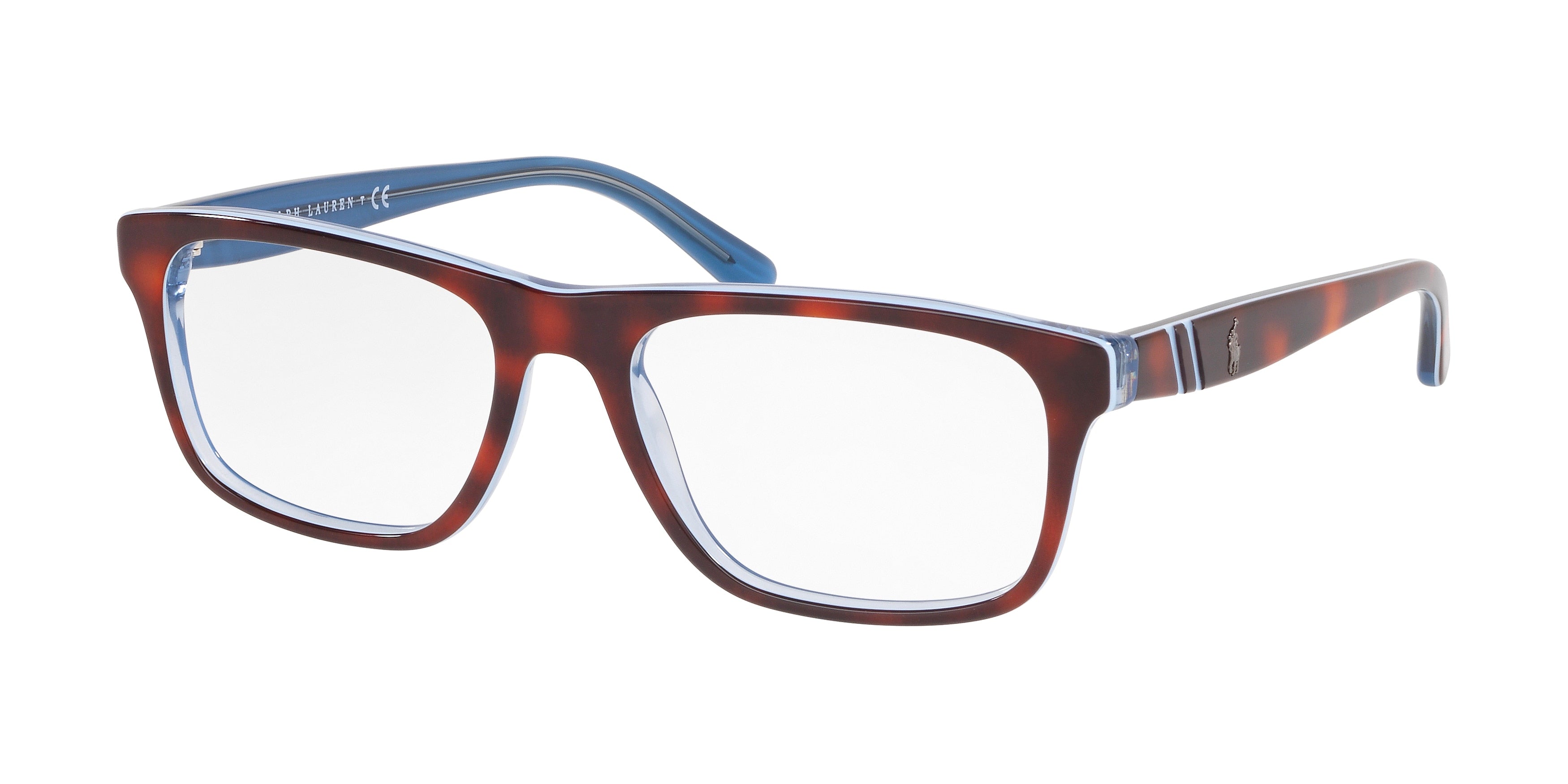 Polo PH2211 Rectangle Eyeglasses  5786-Havana/Azure/Transparent Azure 55-145-18 - Color Map Brown