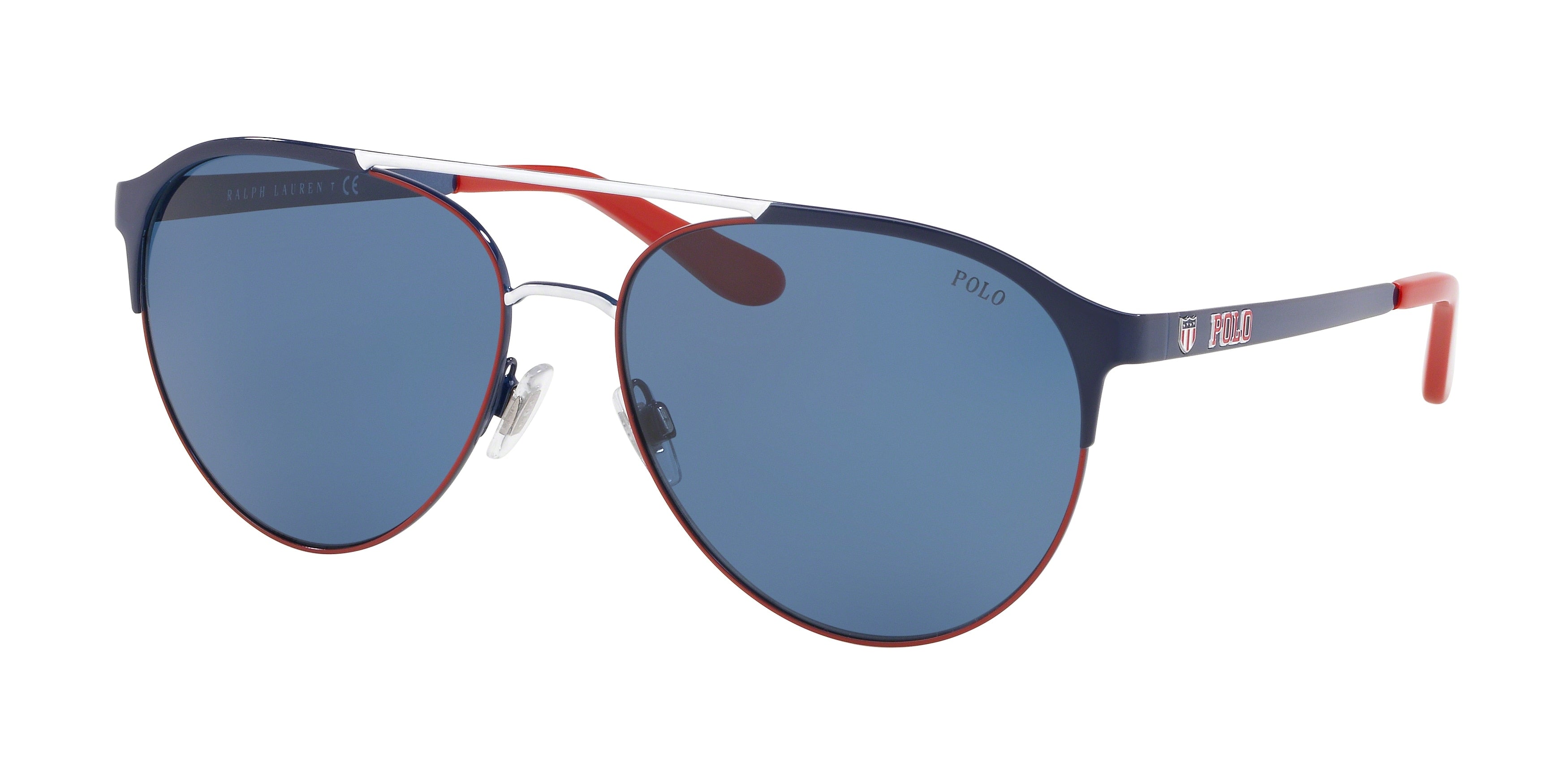 Polo PH3123 Pilot Sunglasses  936680-Shiny Navy Blue/Red/White 60-145-16 - Color Map Blue
