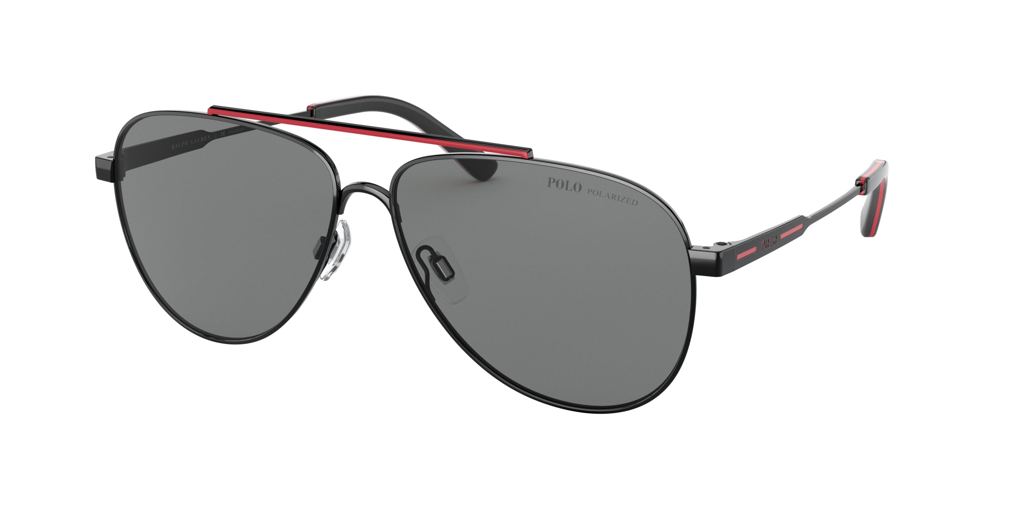Polo PH3126 Pilot Sunglasses  900381-Shiny Black & Red 60-145-13 - Color Map Black