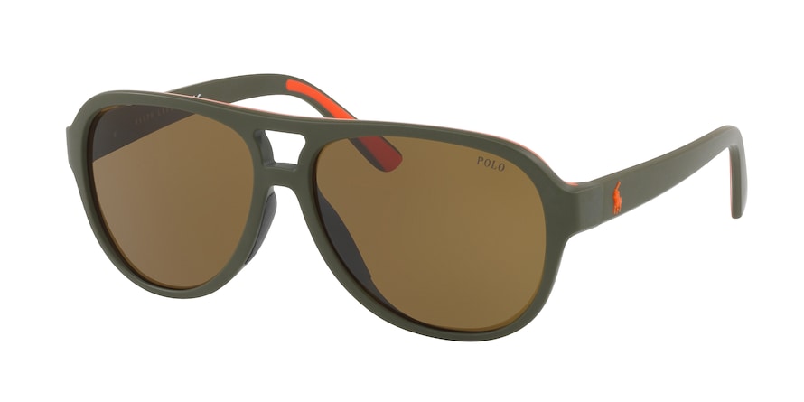 Polo PH4123 Pilot Sunglasses  521673-MATTE OLIVE ORANGE RUBBER 58-14-145 - Color Map green