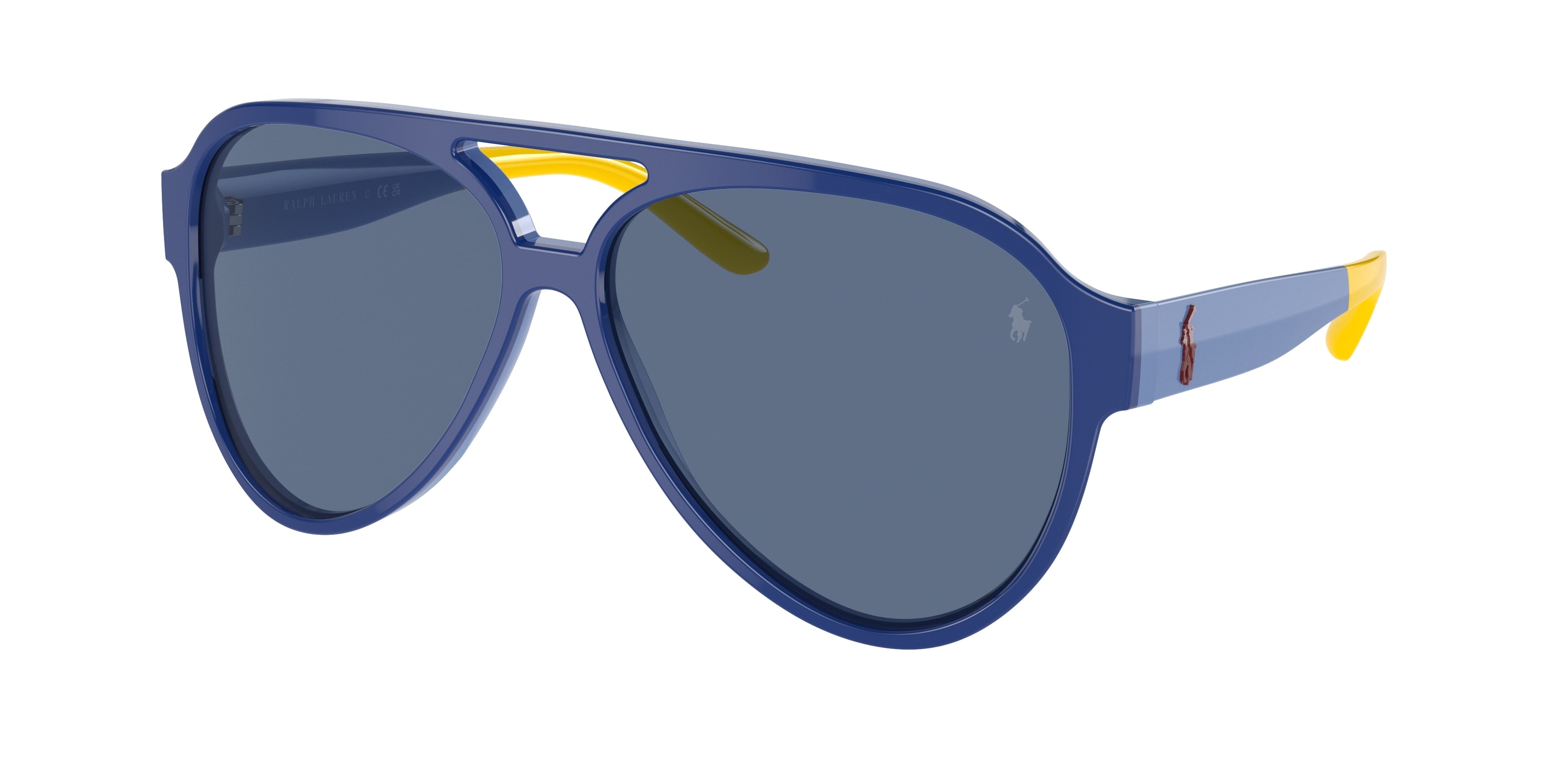 Polo PH4130 Pilot Sunglasses  609680-Shiny Blue/Light Blue 61-140-13 - Color Map Blue