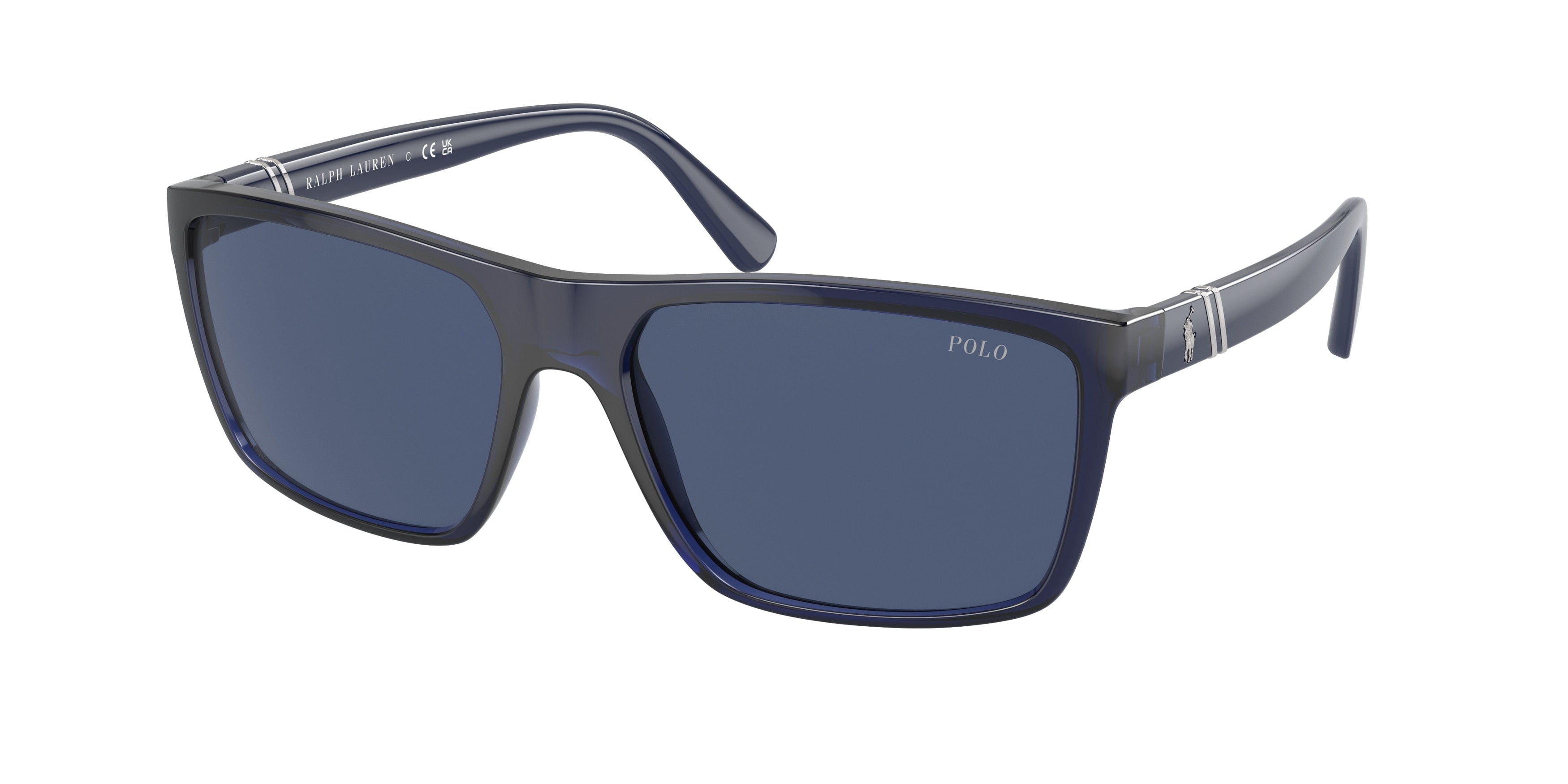 Polo PH4133 Rectangle Sunglasses  590380-Shiny Transparent Navy Blue 59-145-17 - Color Map Blue