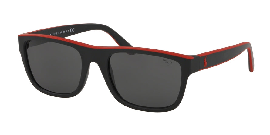 Polo PH4145 Rectangle Sunglasses  528487-MATTE BLACK/RUBBER RED 56-20-145 - Color Map black