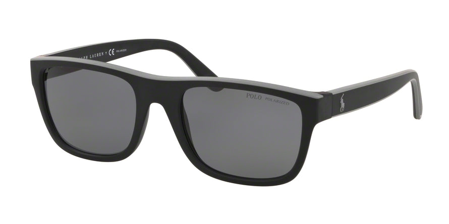Polo PH4145 Rectangle Sunglasses  552381-MATTE BLACK/RUBBER GREY 56-20-145 - Color Map black