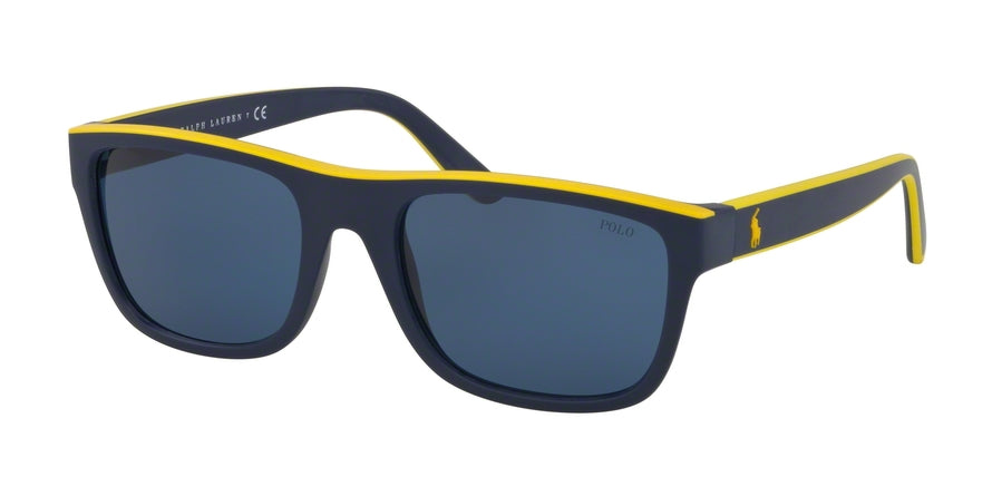 Polo PH4145 Rectangle Sunglasses  558880-MATTE BLUE/RUBBER YELLOW 56-20-145 - Color Map blue