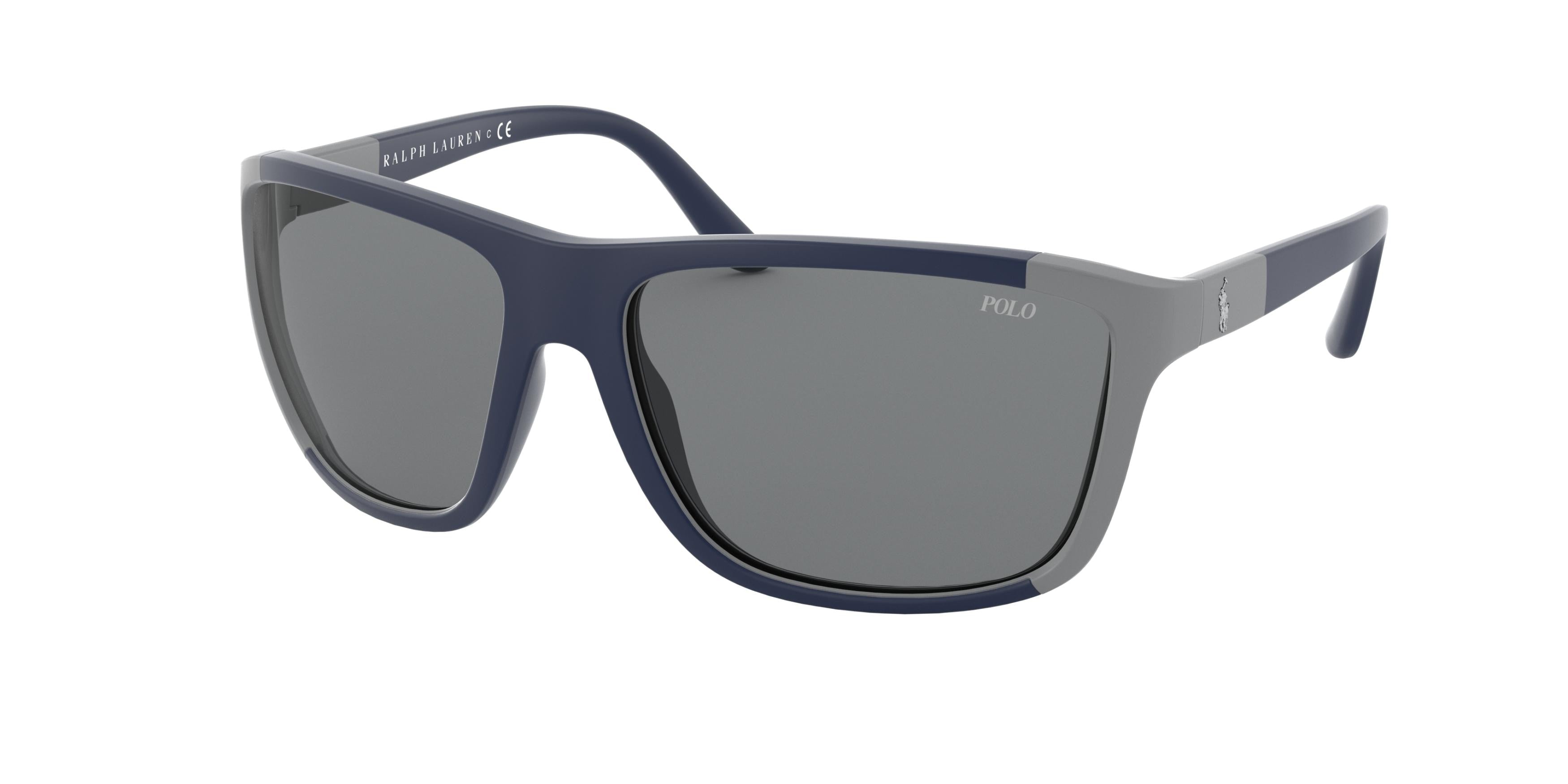 Polo PH4155 Rectangle Sunglasses  581087-Matte Grey/Rubber Navy Blue 62-130-16 - Color Map Grey
