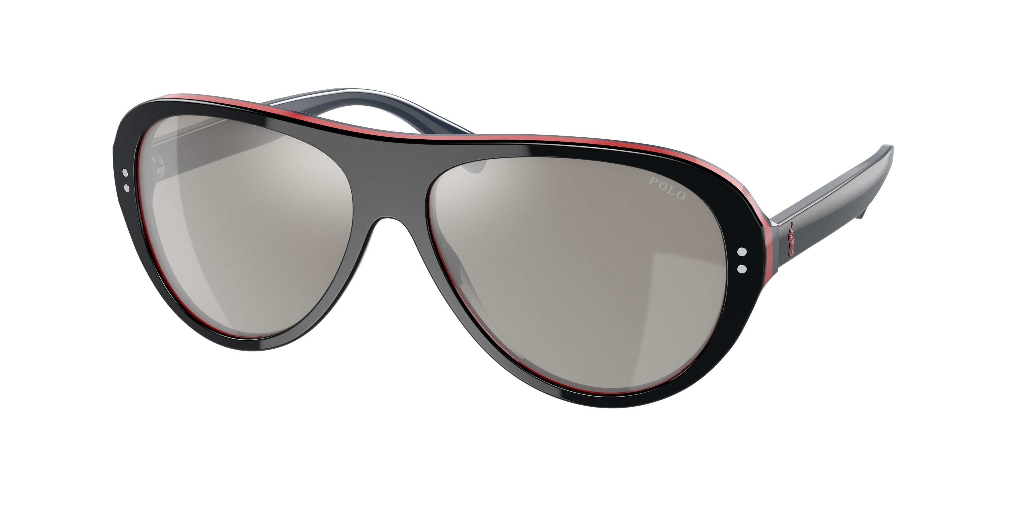 Polo PH4178 Pilot Sunglasses  59906G-Shiny Black+Red+Navy 59-145-15 - Color Map Black