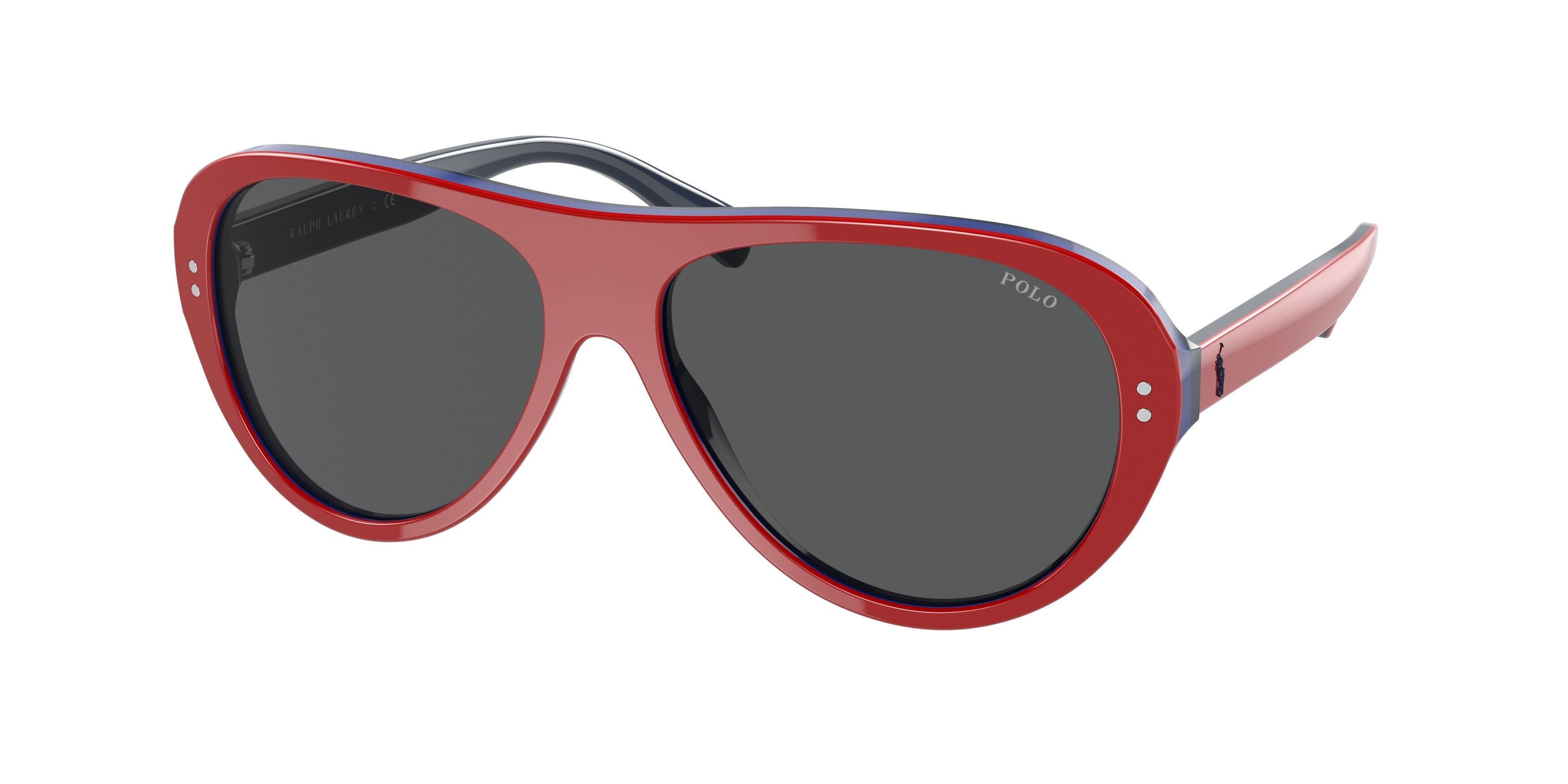 Polo PH4178 Pilot Sunglasses  599387-Shiny Red+Royal+Navy 59-145-15 - Color Map Red