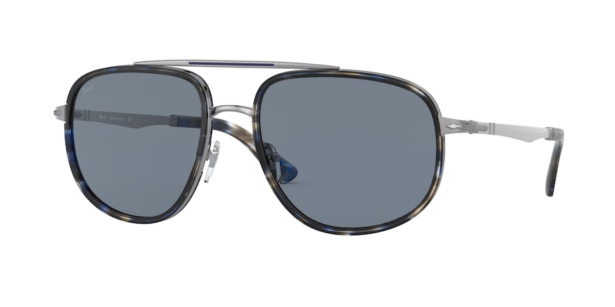 Persol PO2465S Irregular Sunglasses  109956-STRIPED BLUE GREY 57-18-140 - Color Map grey
