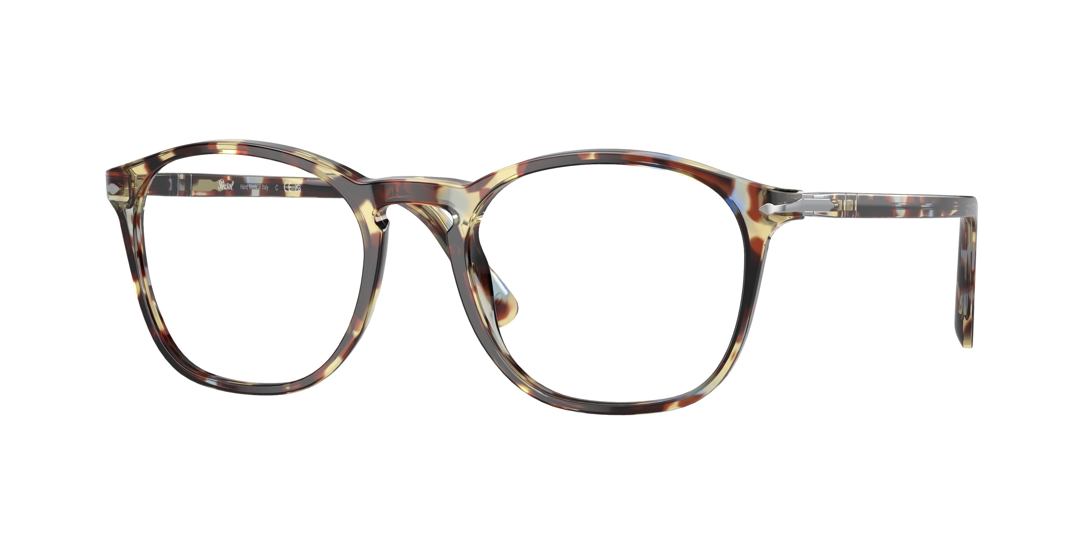 Persol PO3007VM Square Eyeglasses  1058-Brown Spotted Blue 50-145-19 - Color Map Tortoise