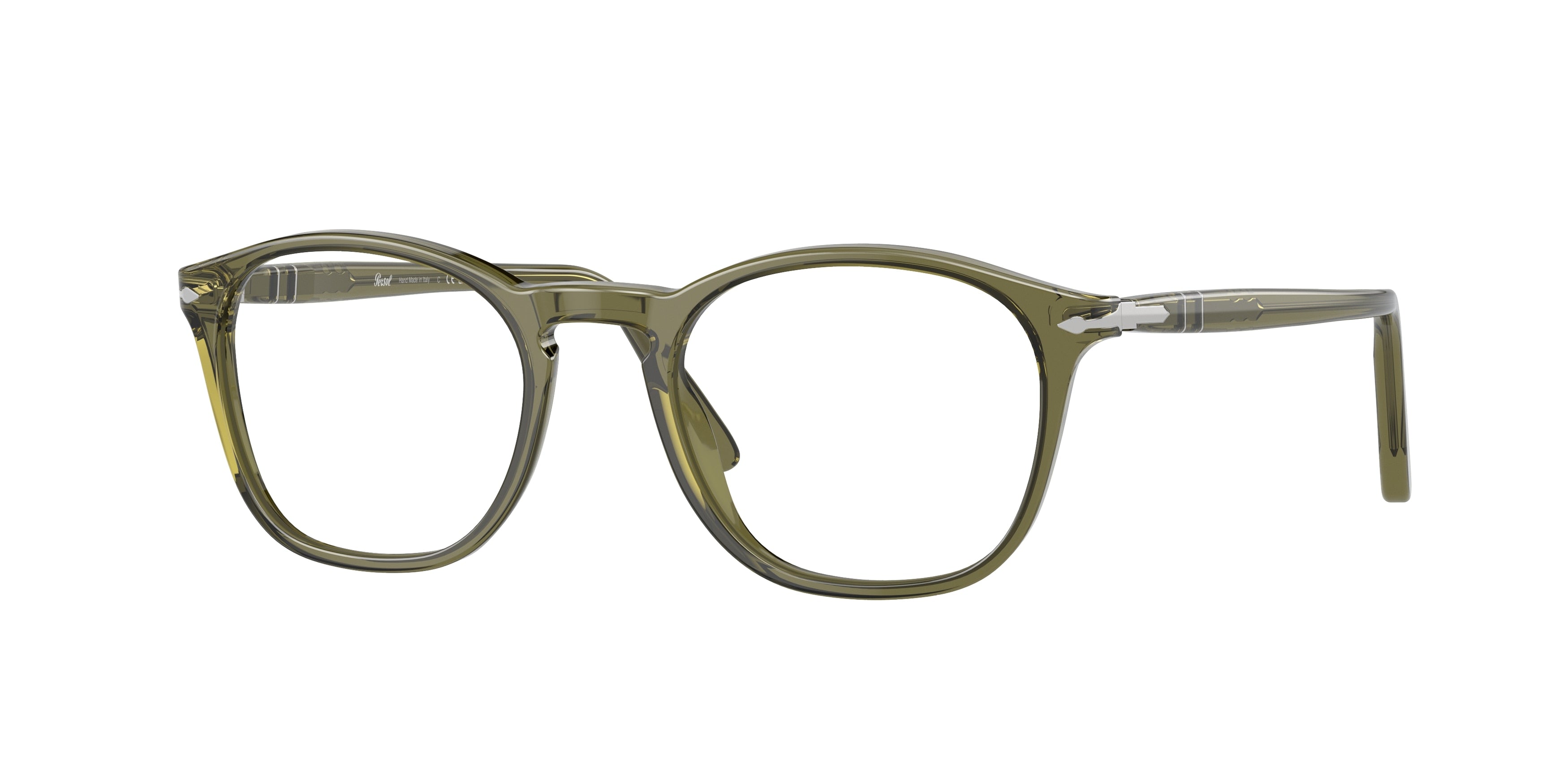 Persol PO3007V Square Eyeglasses  1142-Olive Transparent 52-145-19 - Color Map Green