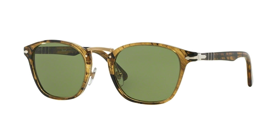 Persol PO3110S Rectangle Sunglasses  10214E-LIGHT BROWN STRIPED 49-22-145 - Color Map green