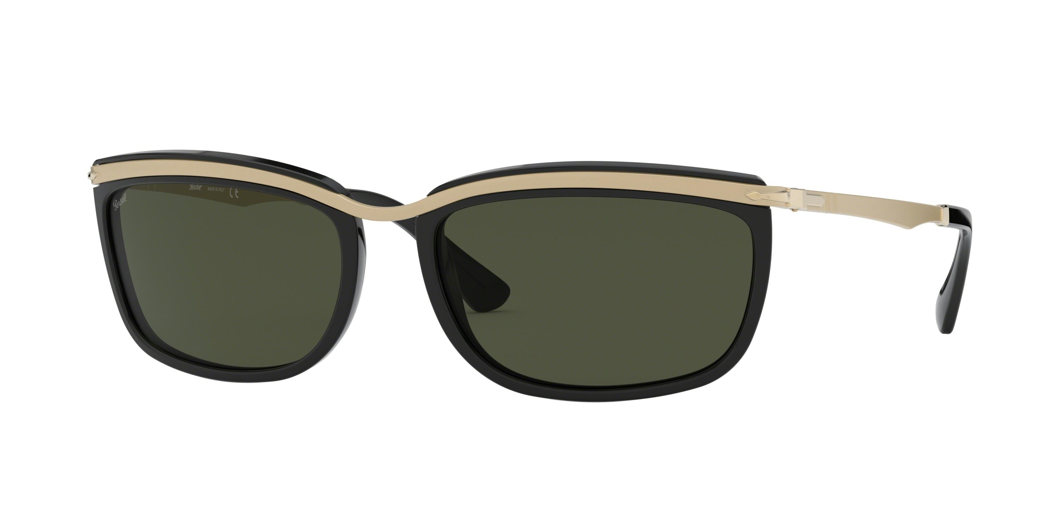 Persol KEY WEST II PO3229S Rectangle Sunglasses  95/31-Matte Black-Gold 60-145-18 - Color Map Black