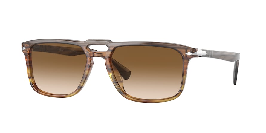 Persol PO3273S Rectangle Sunglasses  113751-STRIP GREY GRADIENT STRI BROWN 55-17-145 - Color Map multi