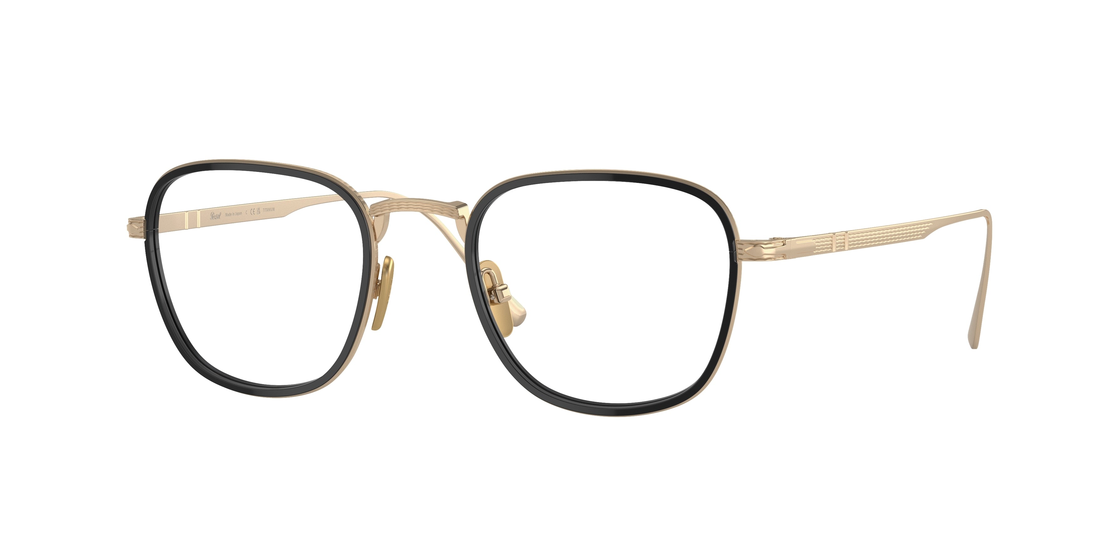 Persol PO5007VT Square Eyeglasses  8011-Gold/Black 47-145-21 - Color Map Black