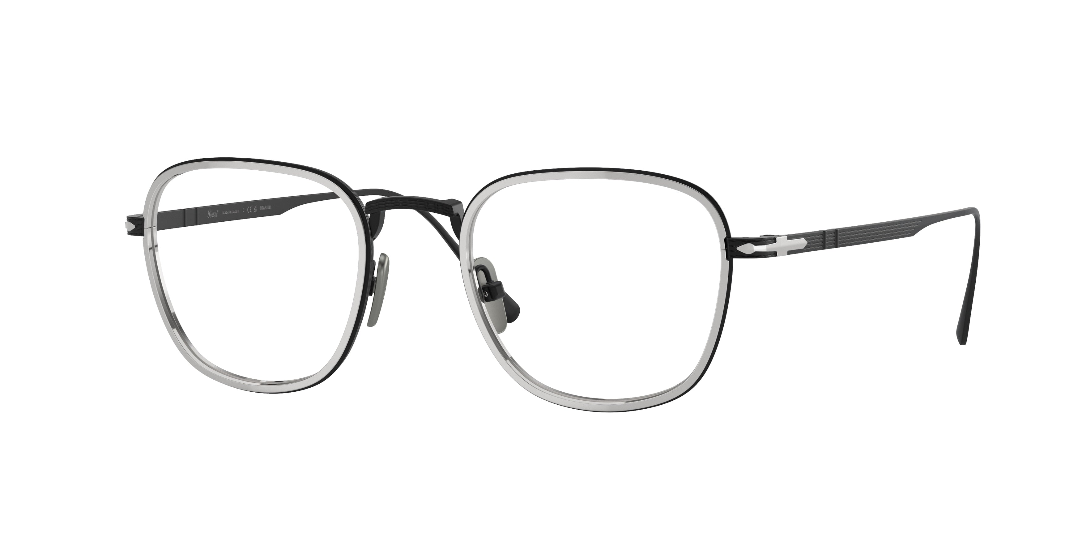 Persol PO5007VT Square Eyeglasses  8012-Black/Silver 47-145-21 - Color Map Black