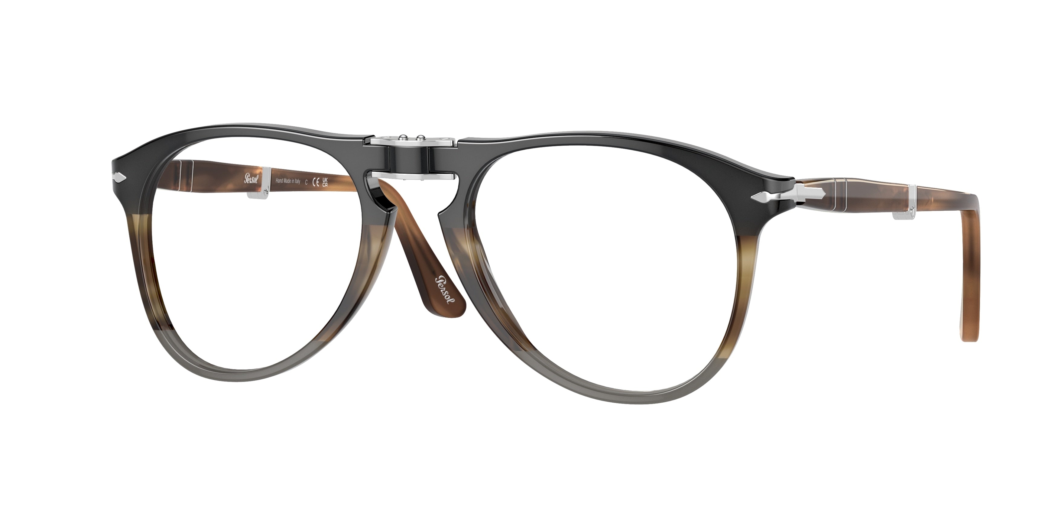 Persol PO9714VM Pilot Eyeglasses  1135-Black Striped Brown Grey 52-140-20 - Color Map Black