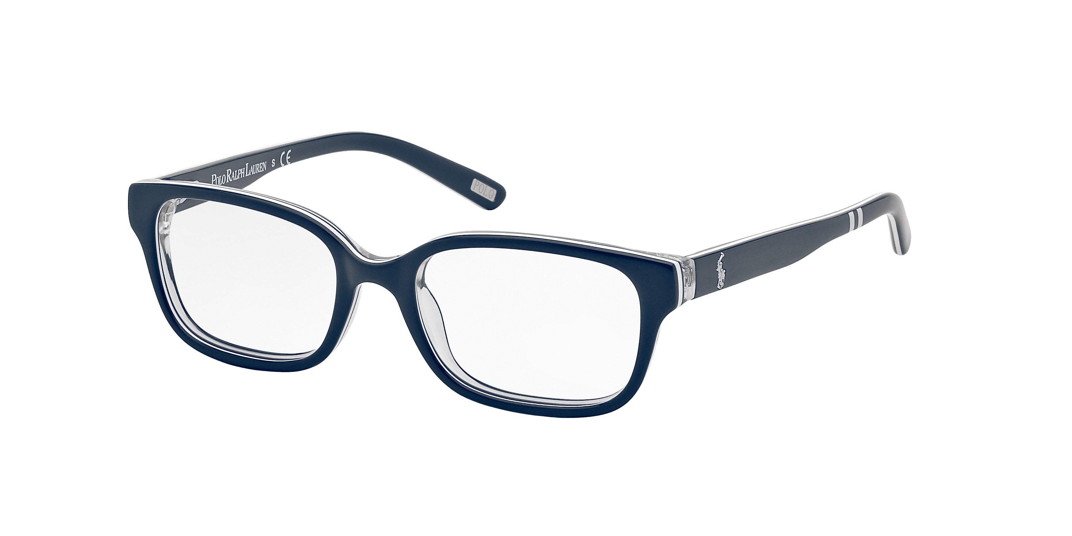 Polo Prep PP8520 Rectangle Eyeglasses  1246-Navy Blue On White/Crystal 46-125-15 - Color Map Blue