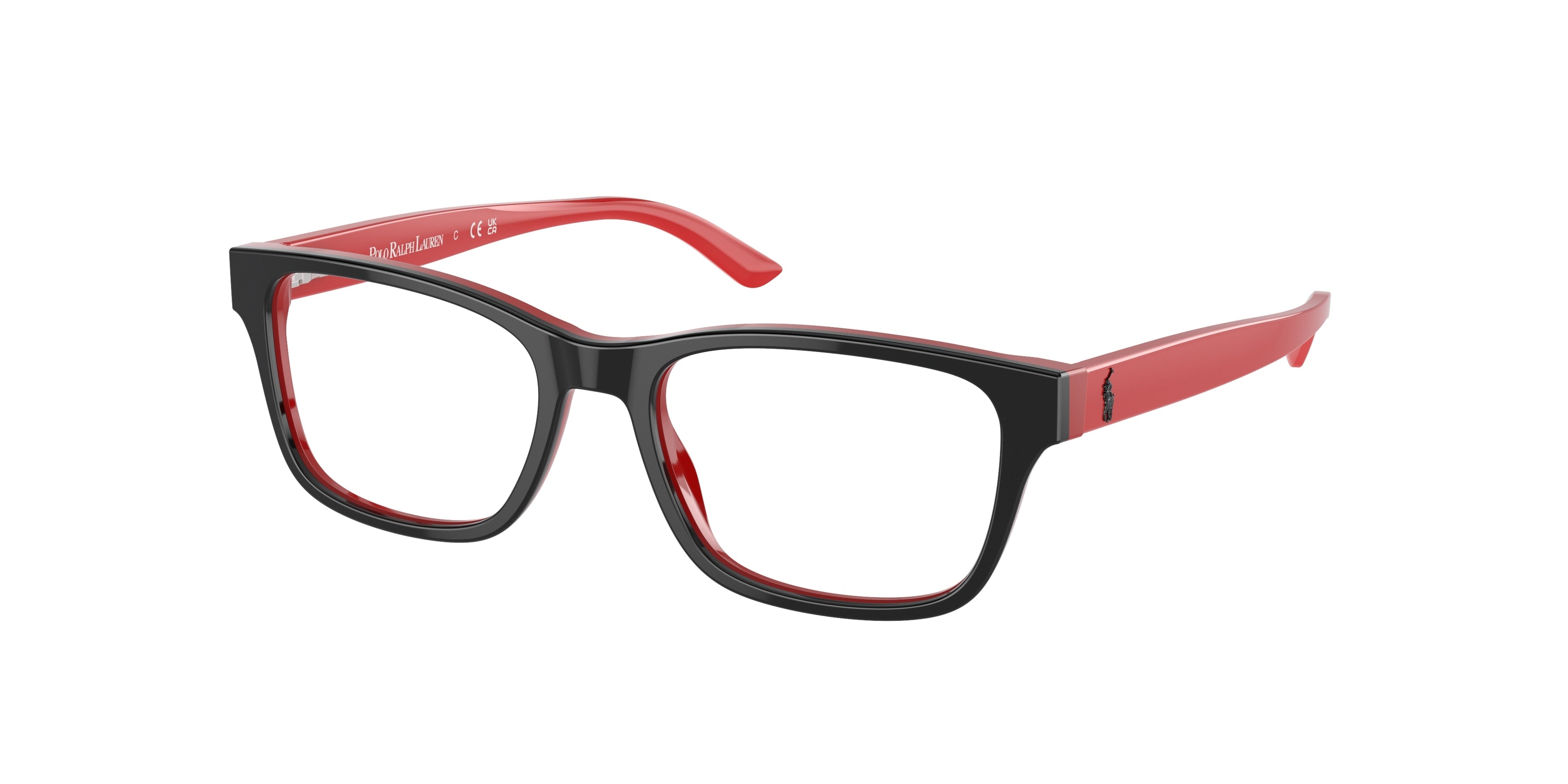 Polo Prep PP8534 Rectangle Eyeglasses  1503-Shiny Black On Red 48-130-16 - Color Map Black