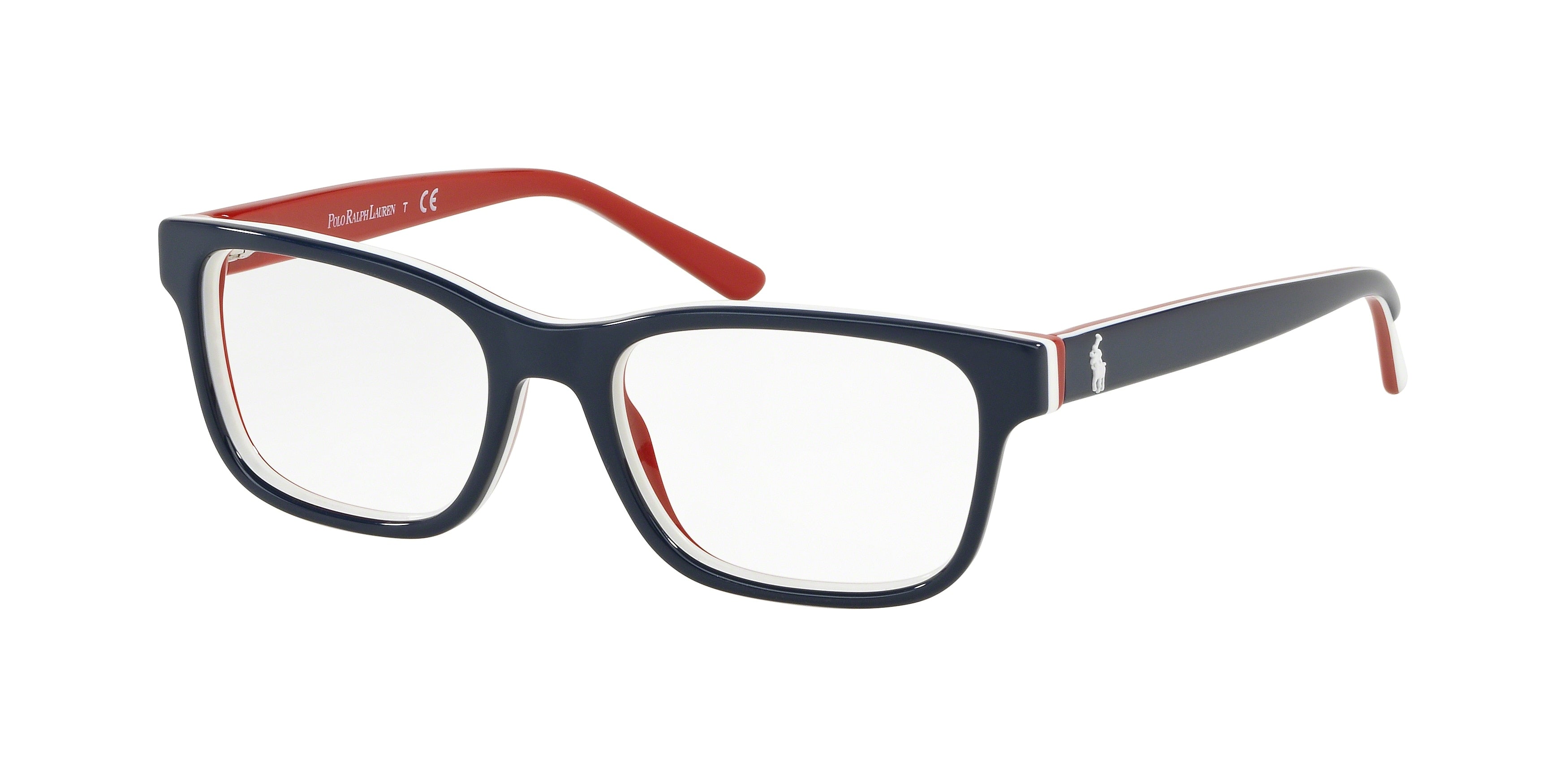 Polo Prep PP8534 Rectangle Eyeglasses  5667-Shiny Navy Blue On White/Red 48-130-16 - Color Map Blue