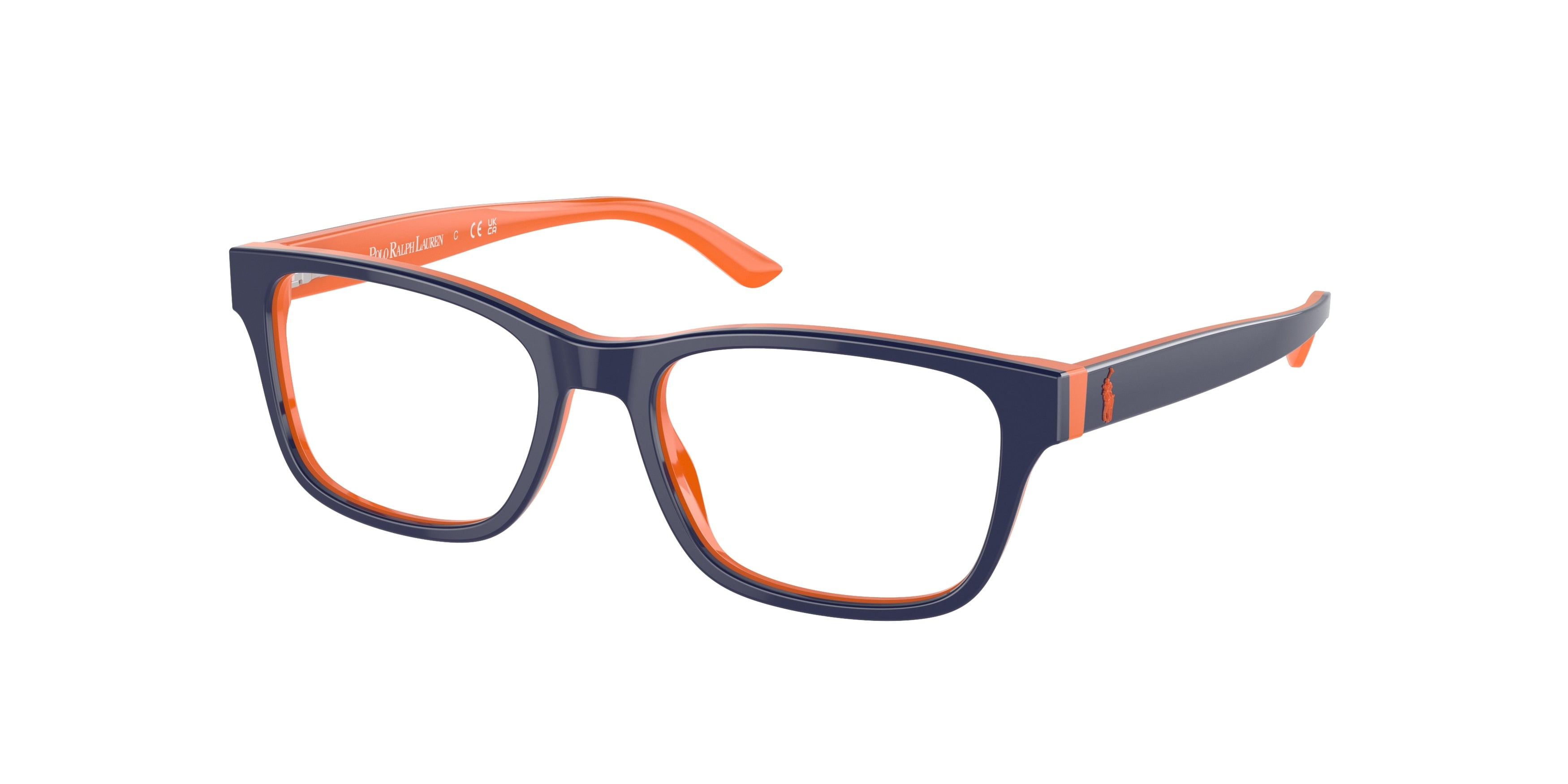 Polo Prep PP8534 Rectangle Eyeglasses  6144-Shiny Blue On Orange 48-130-16 - Color Map Blue