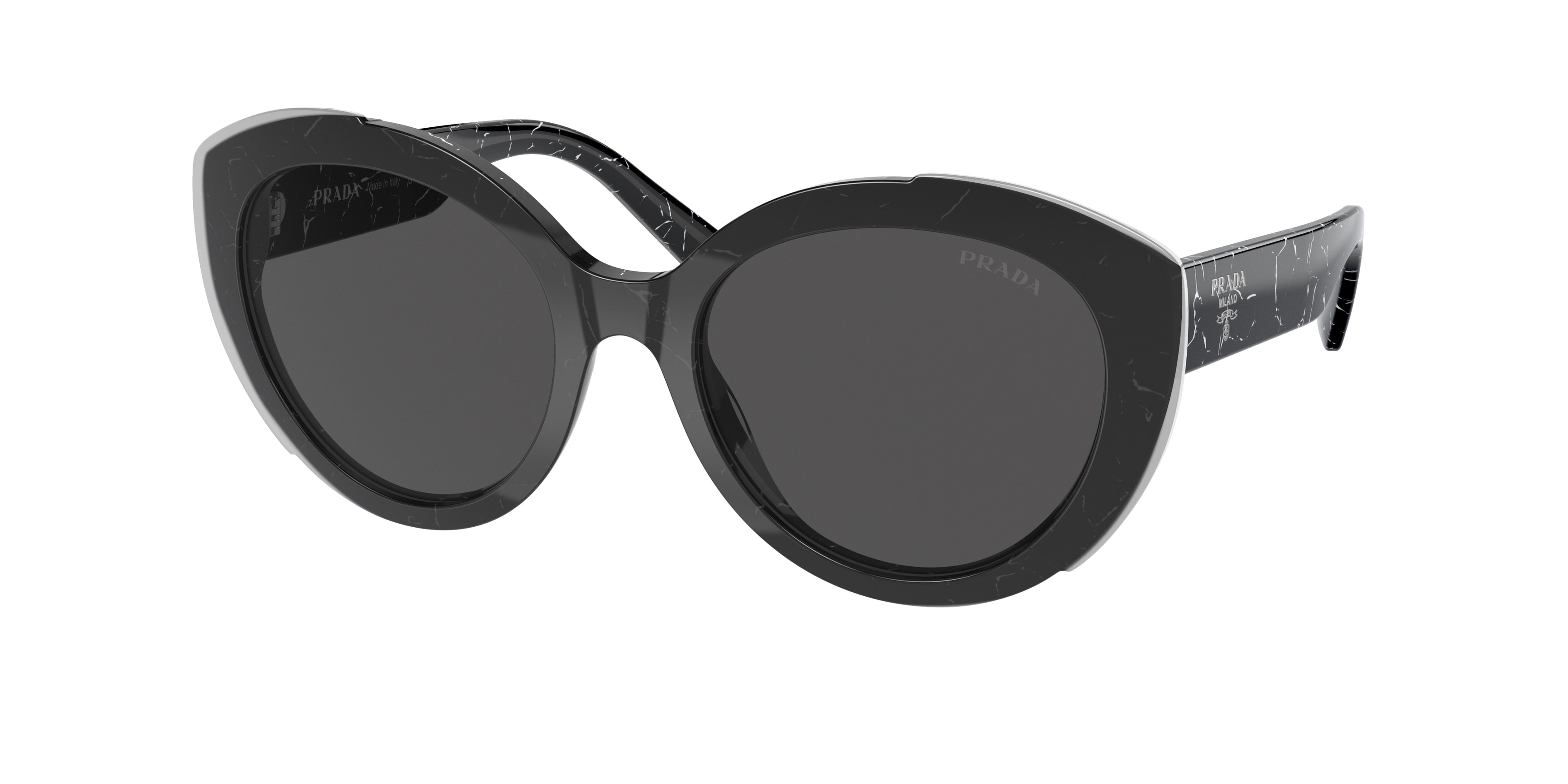 Prada PR01YS Oval Sunglasses  09V5S0-Black Marble/Top Black Transp 53-140-19 - Color Map Black