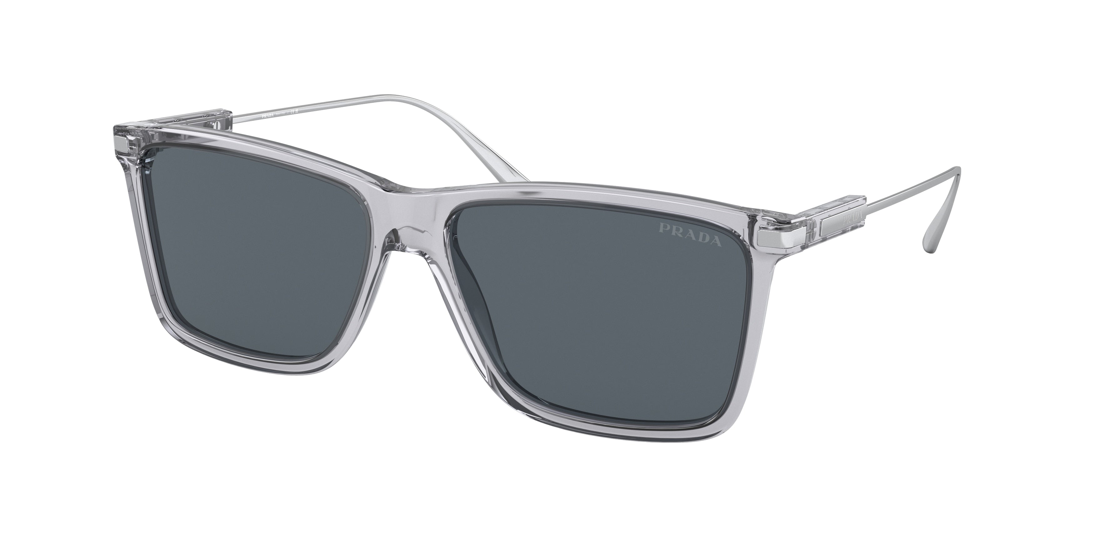 Prada PR01ZSF Rectangle Sunglasses  U430A9-Transparent Grey 59-140-15 - Color Map Grey