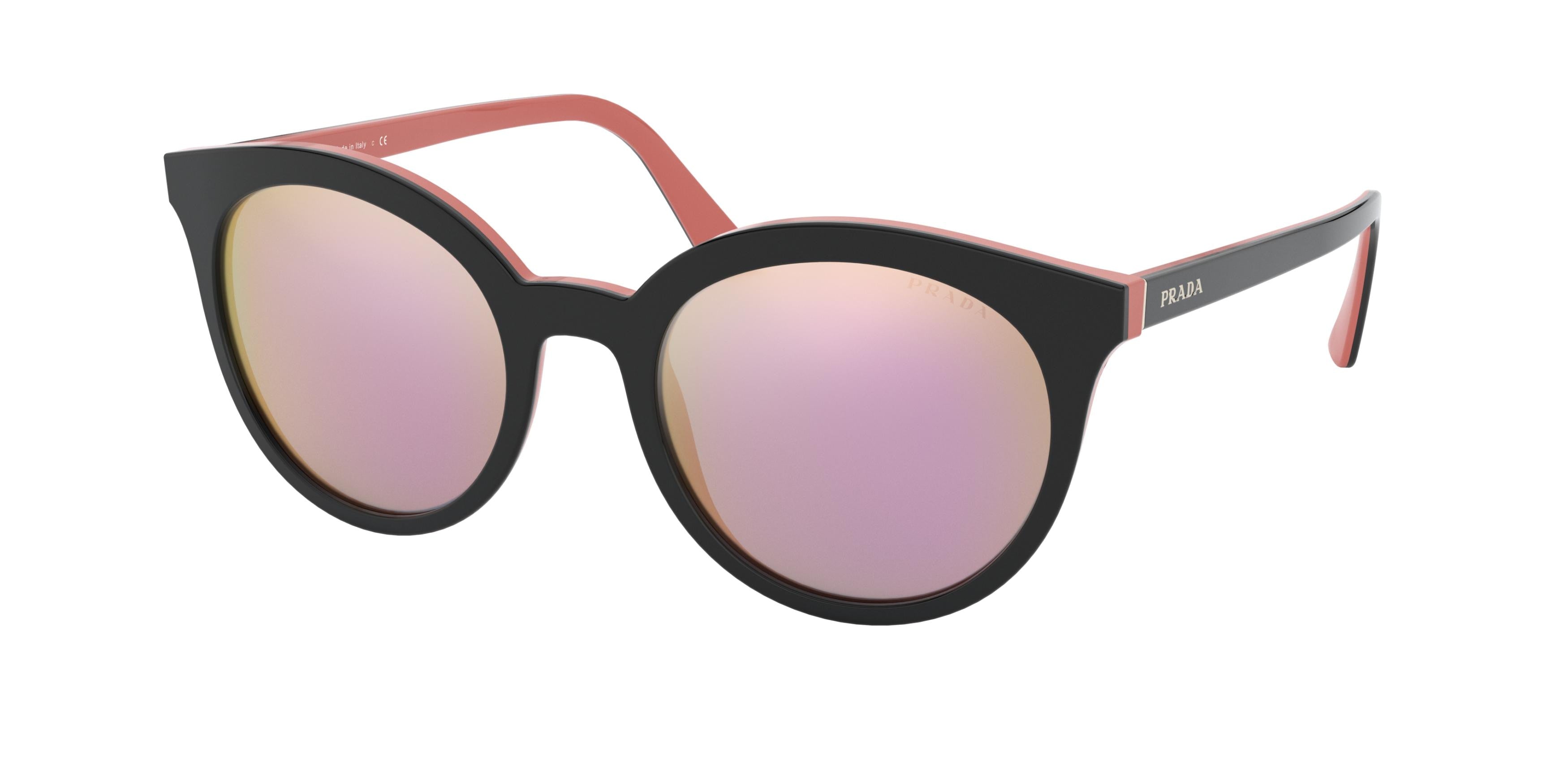 Prada HERITAGE PR02XS Round Sunglasses  541726-Top Black/Pink 53-145-21 - Color Map Black